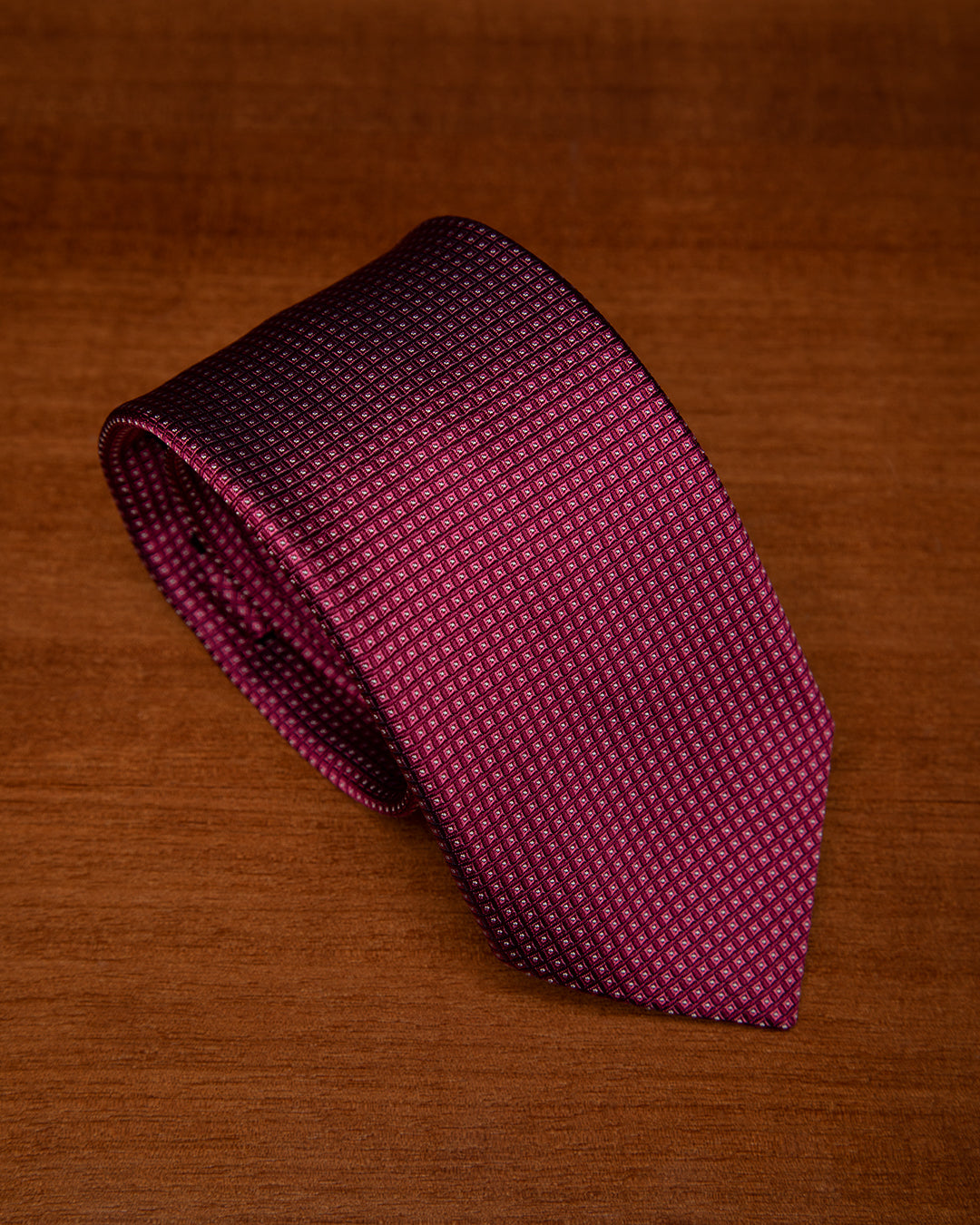 Magenta Pink Jacquard Tie with Fuchsia Micro-Checks