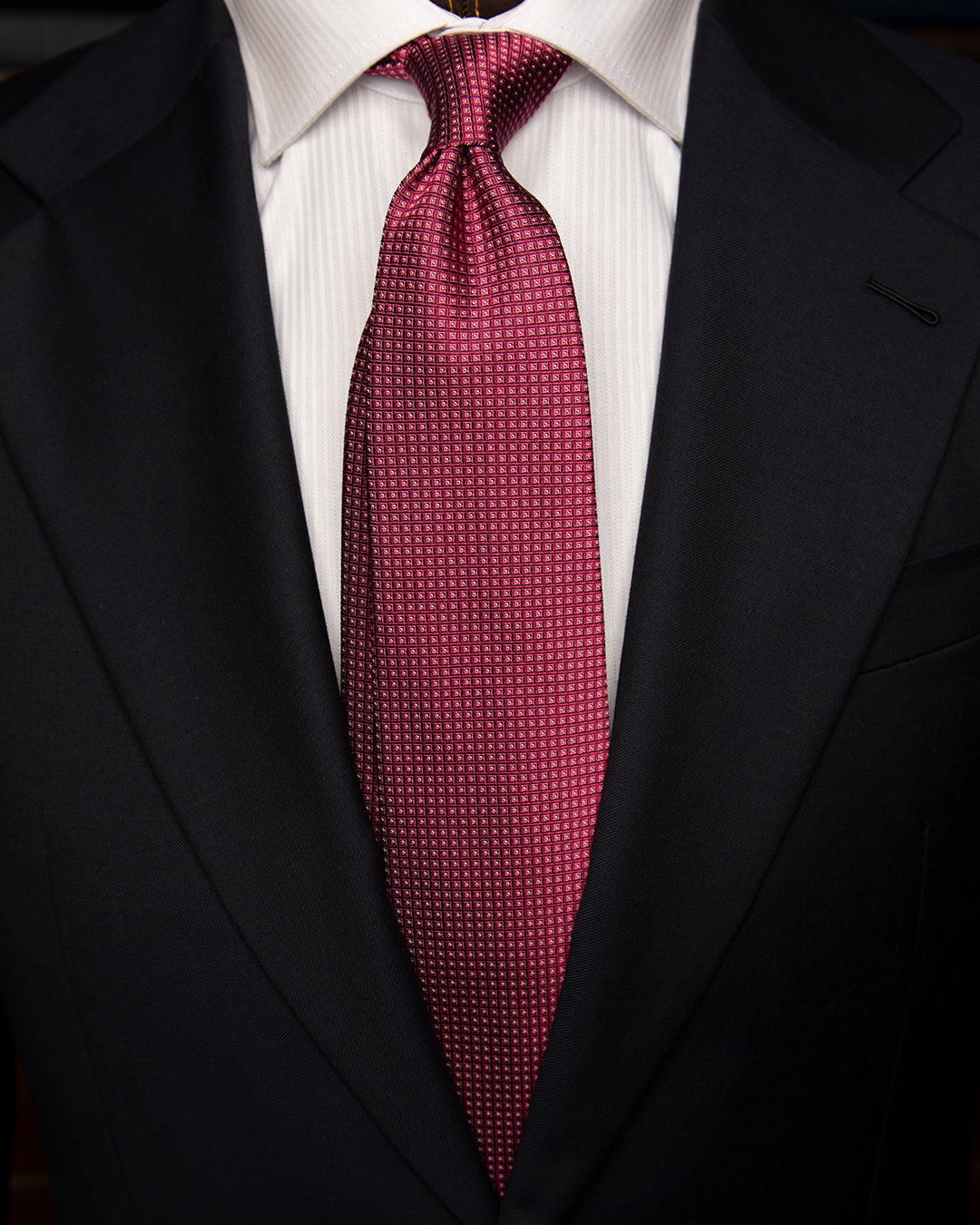 Cravatta Jacquard Rosa Magenta Con Microquadri Fucsia