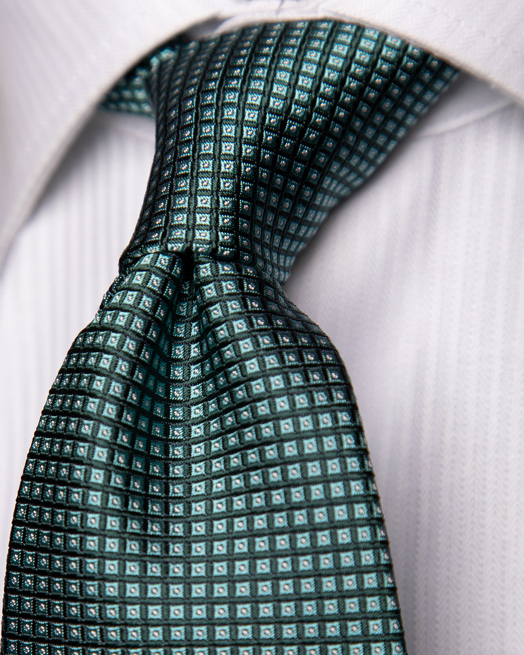 Teal Green Jacquard Tie with Blue Micro-Checks