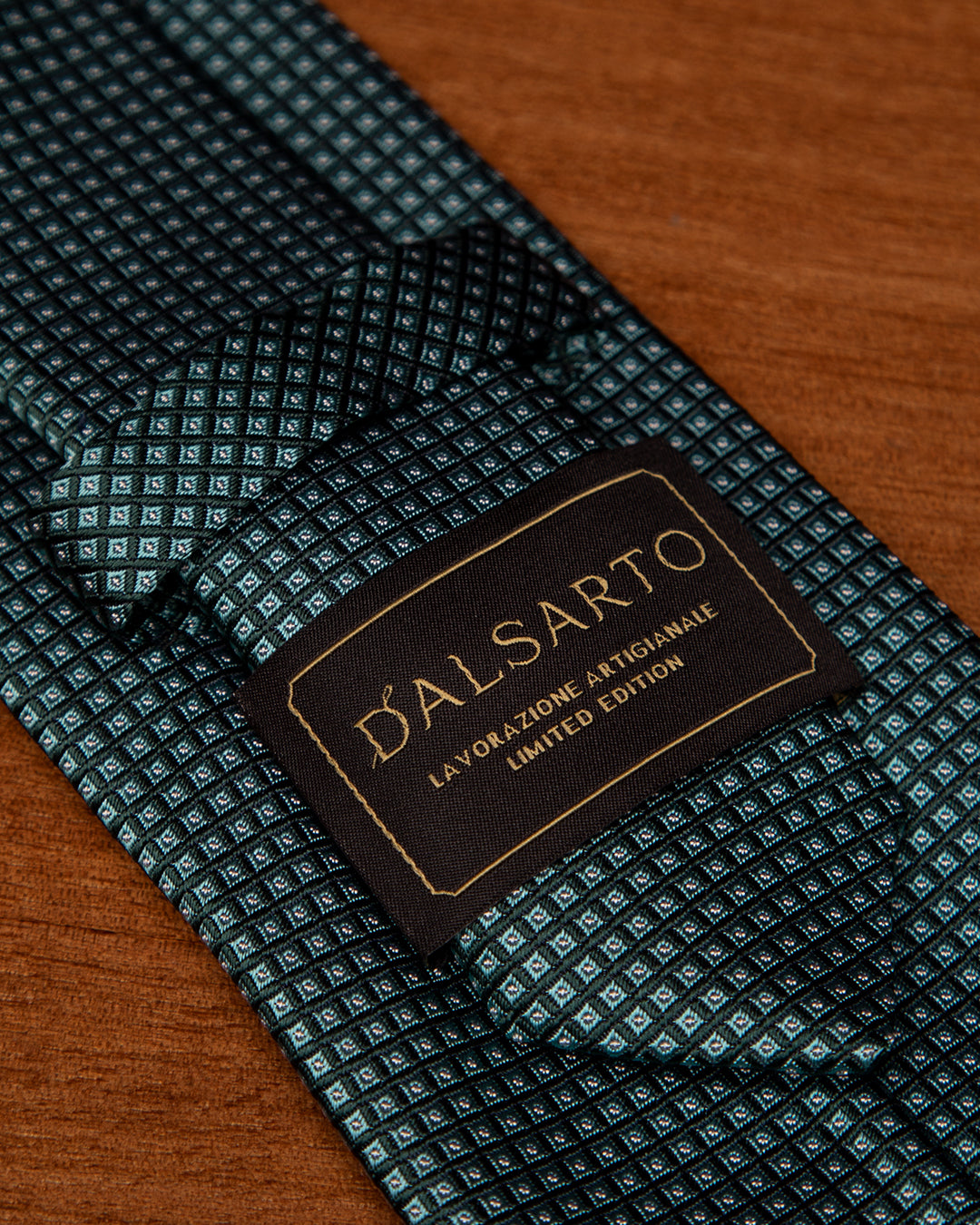 Teal Green Jacquard Tie with Blue Micro-Checks