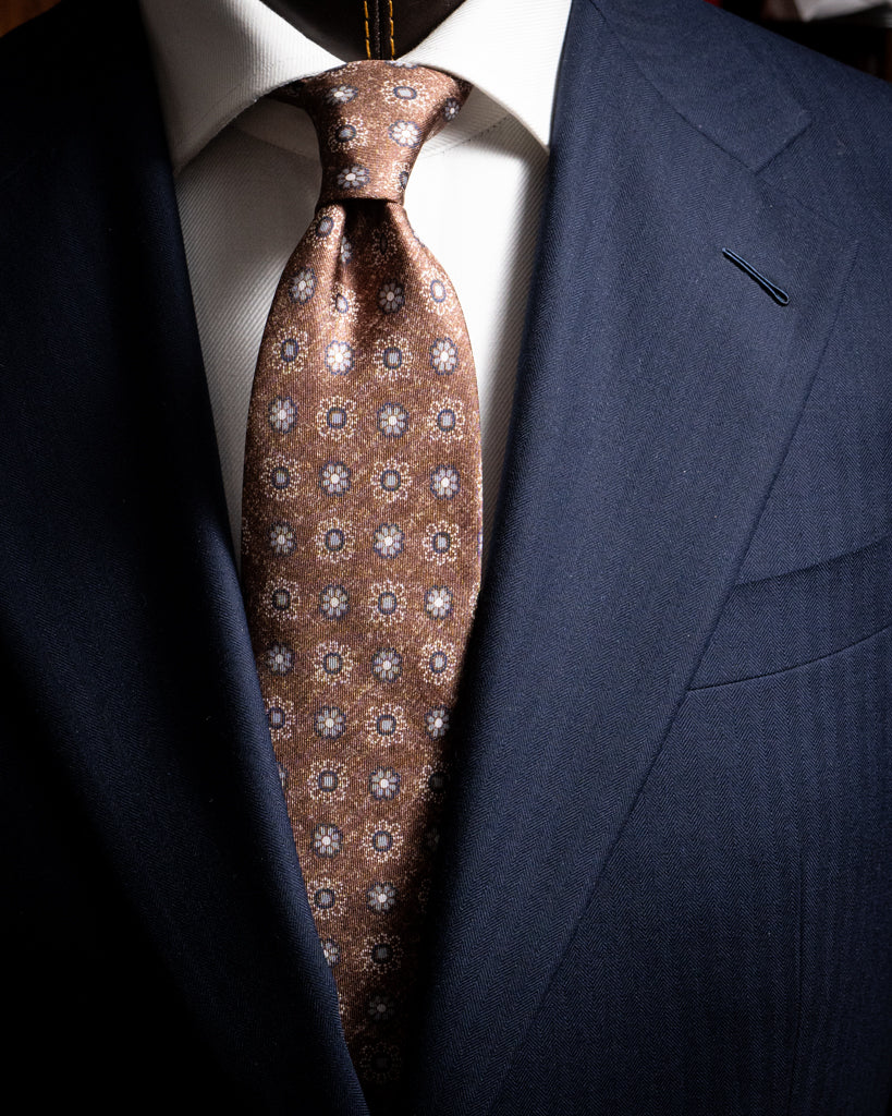 Agostino Brown Tie with Flowers