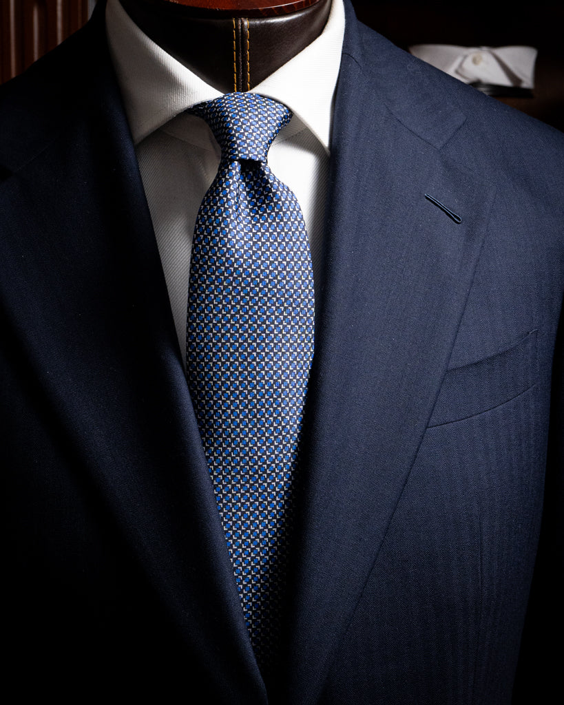 Agostino Black Tie with Blue Pattern