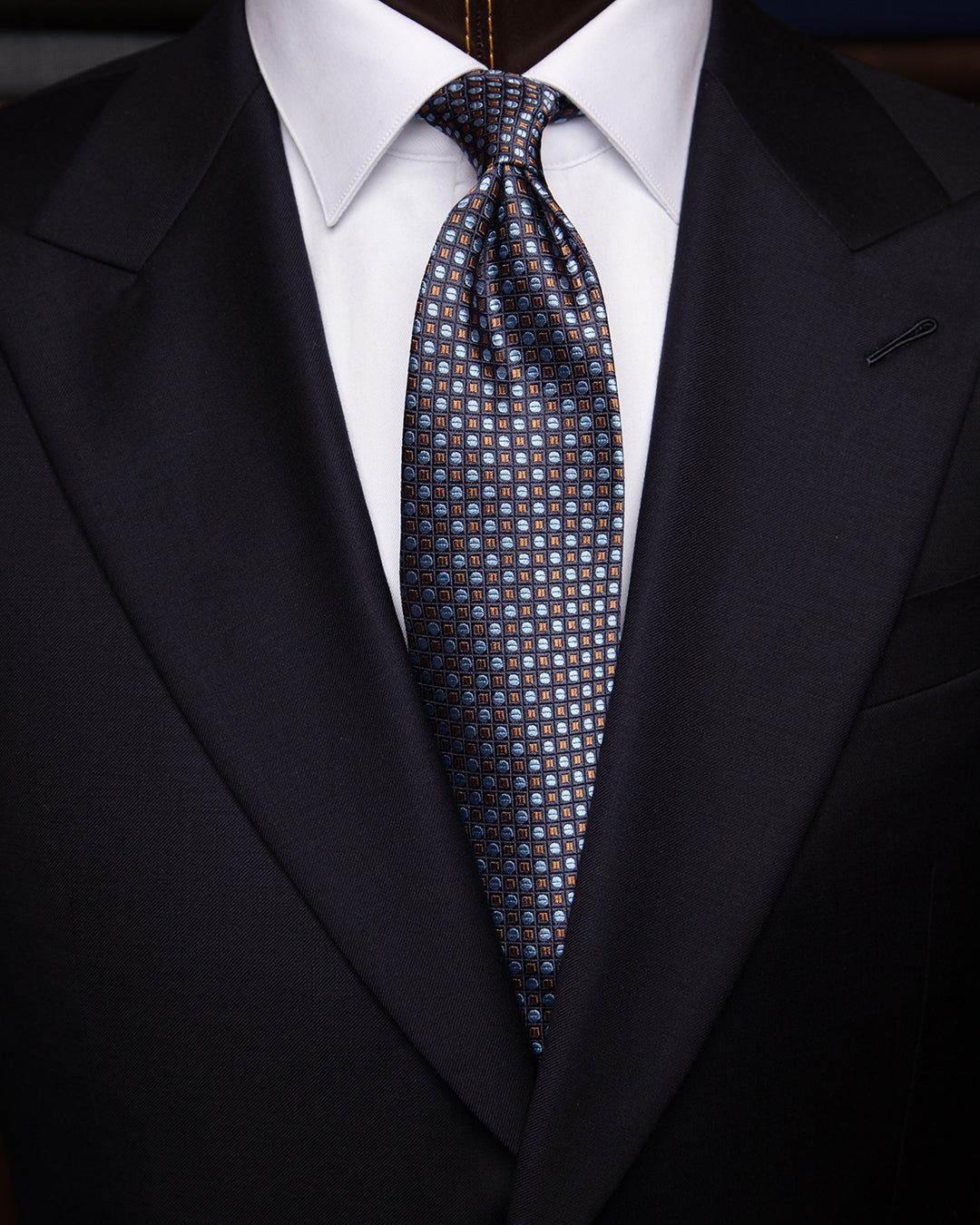 Orange and Blue Check and Circle Tie