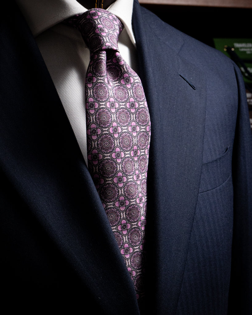 Agostino Light Pink Tie with Flowers