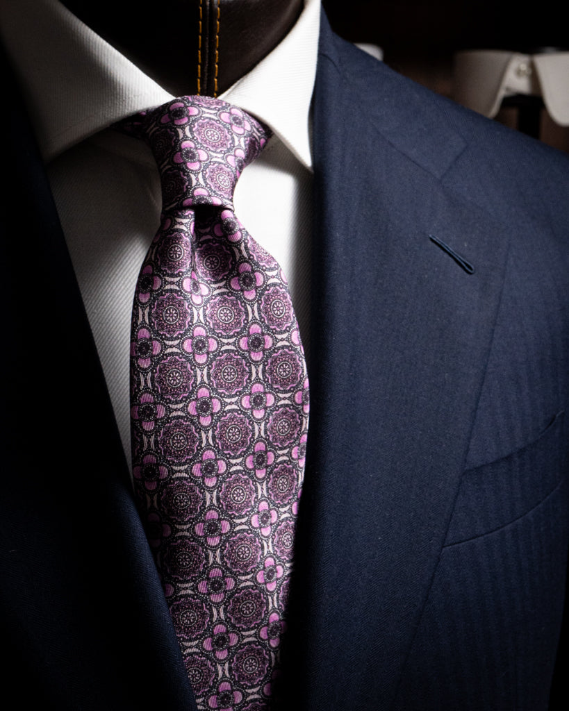 Agostino Light Pink Tie with Flowers