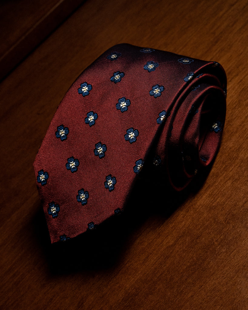 Agostino Bordeaux Tie with Flower Pattern