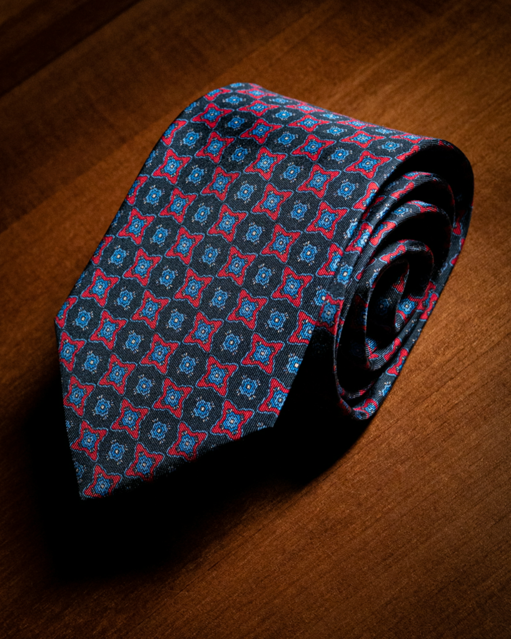 Agostino Blue Tie with Red and Light Blue Fantasy design