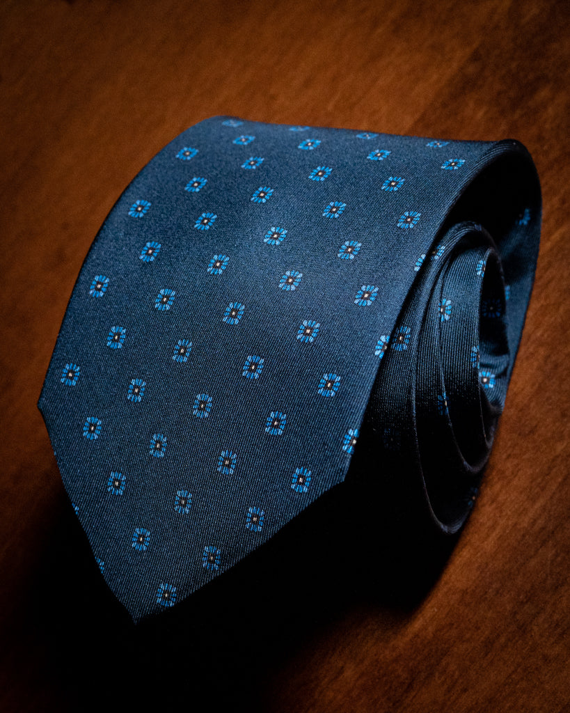 Agostino Blue Tie with Flowers Pattern