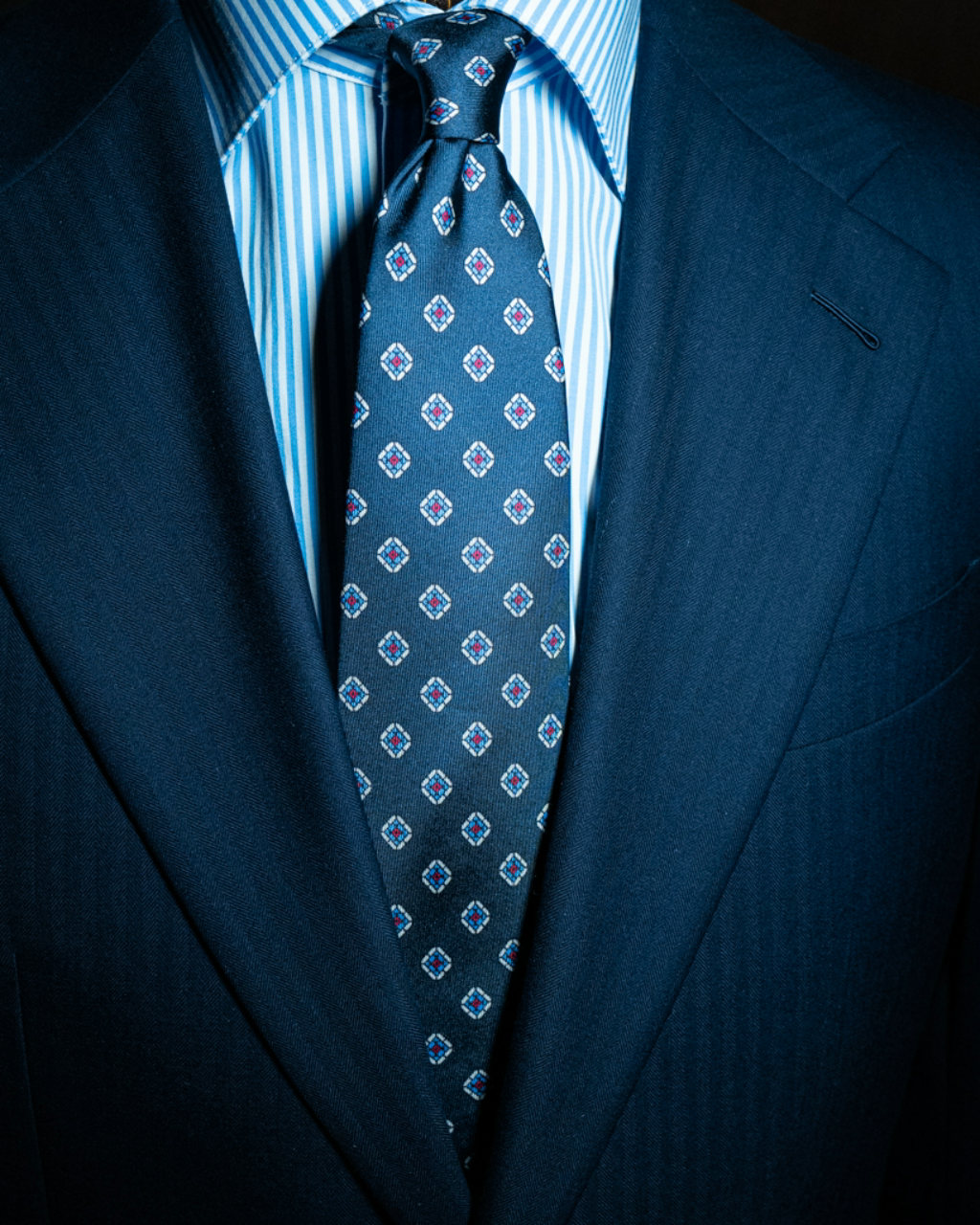 Dark Blue Agostino Tie with Patterned Checks