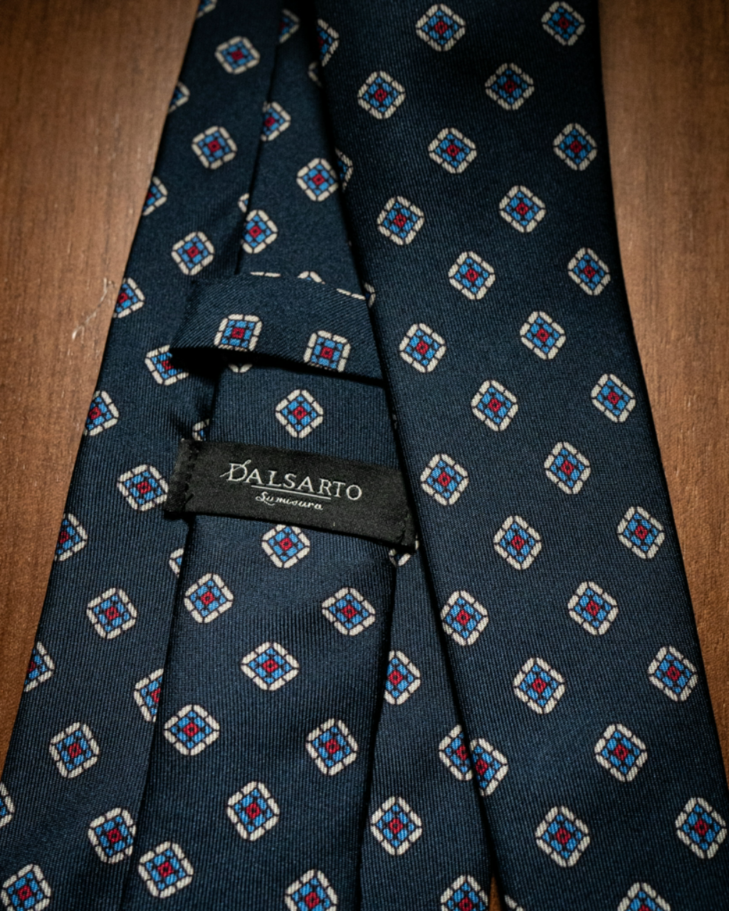Dark Blue Agostino Tie with Patterned Checks