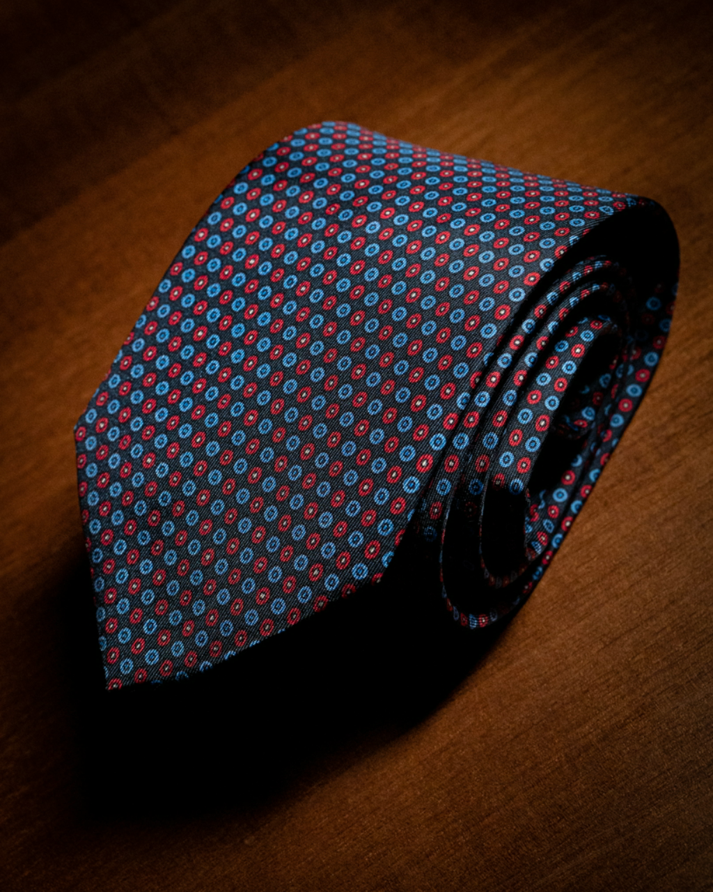 Agostino Blue Tie with Red and Blue Dots