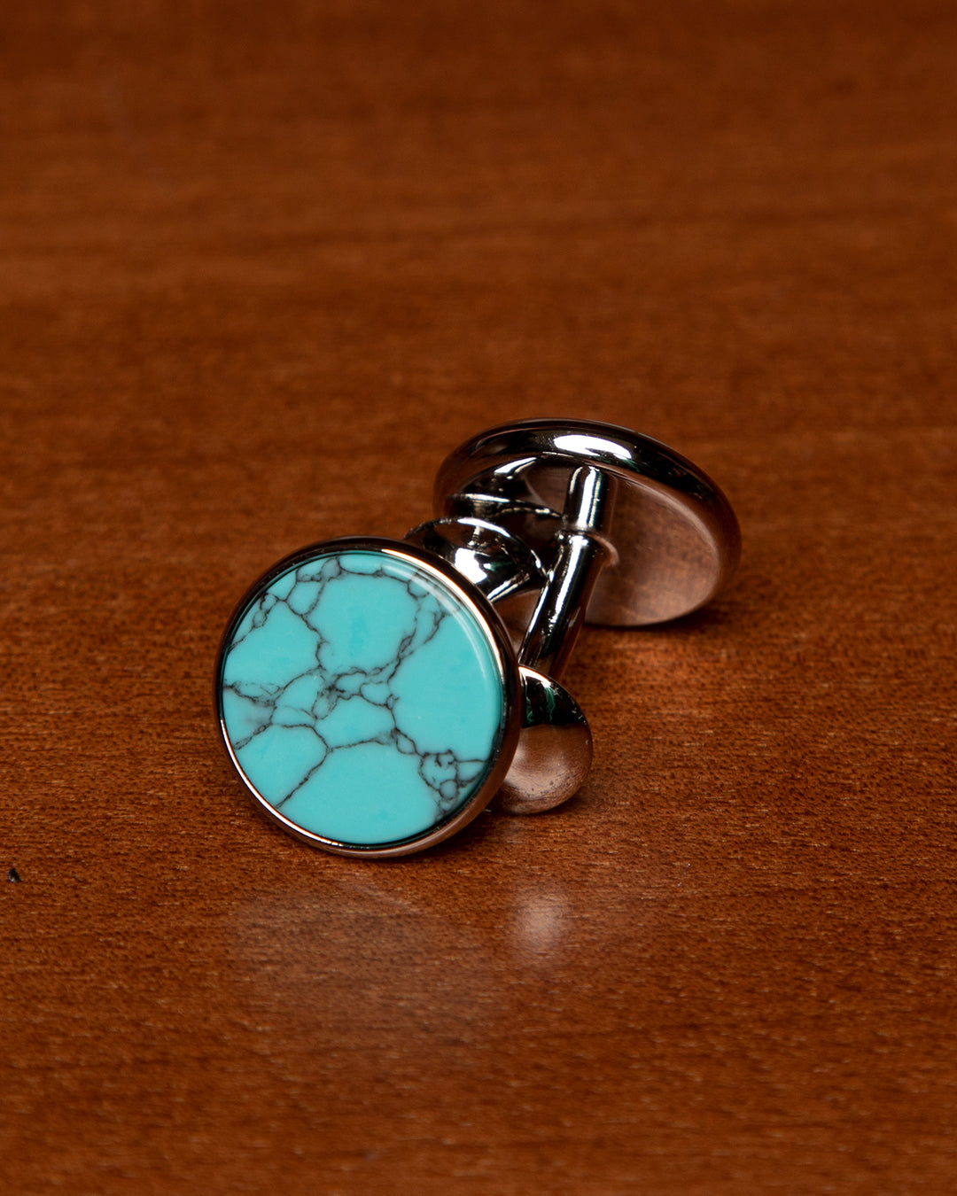Silver-Tone Cufflinks with Turquoise Detail