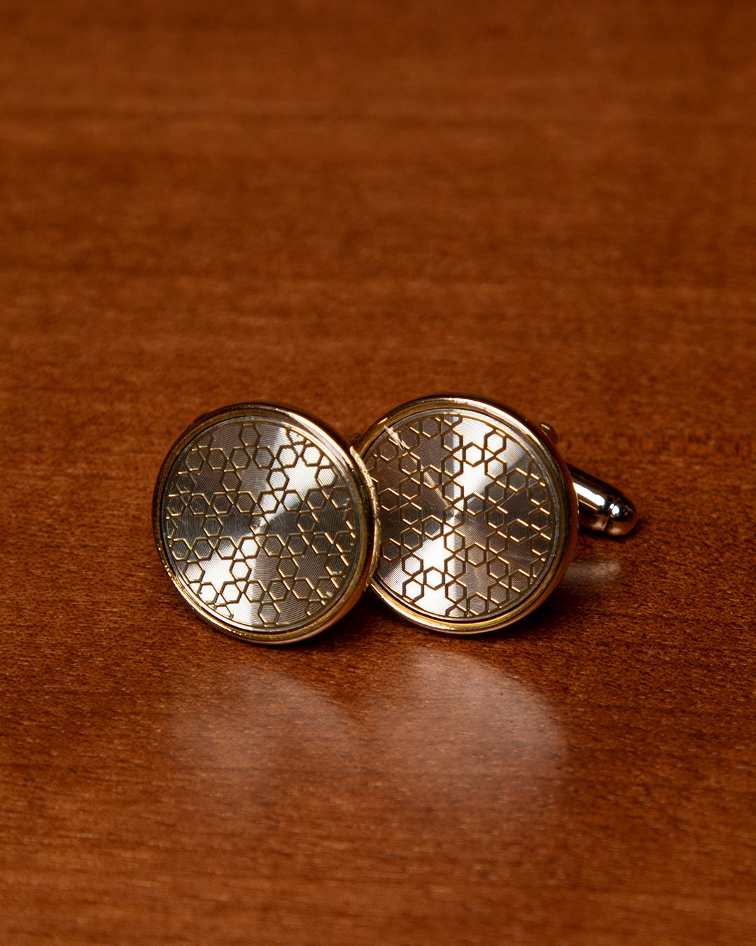 Gold-Colored Cufflinks with Beehive and Star Texture