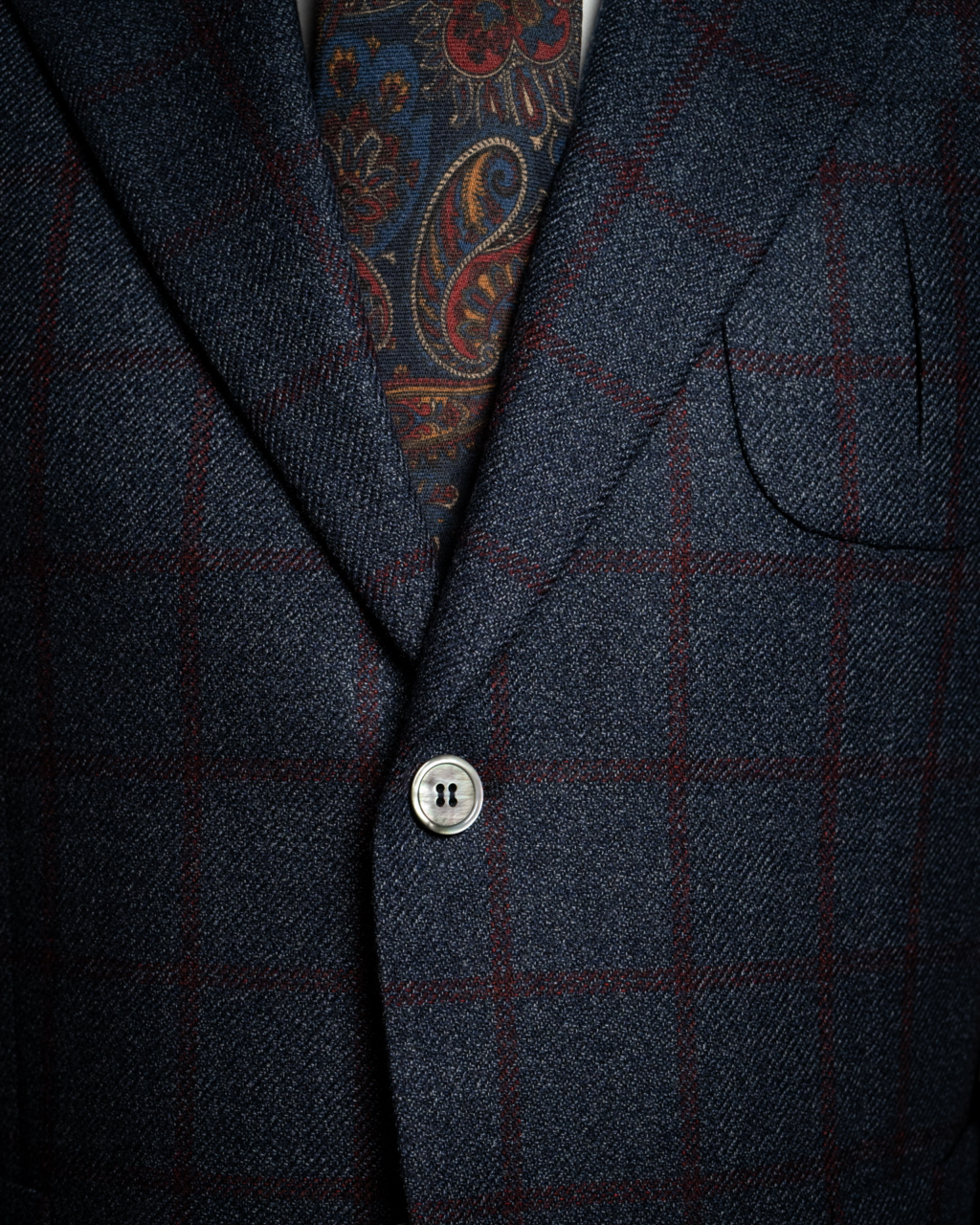 Giacca Casual Blu con Quadri Rossi