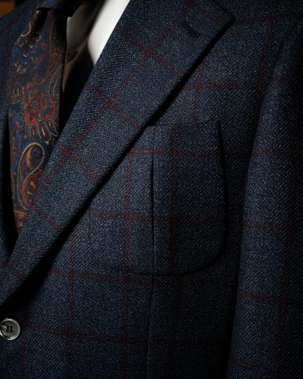 Giacca Casual Blu con Quadri Rossi