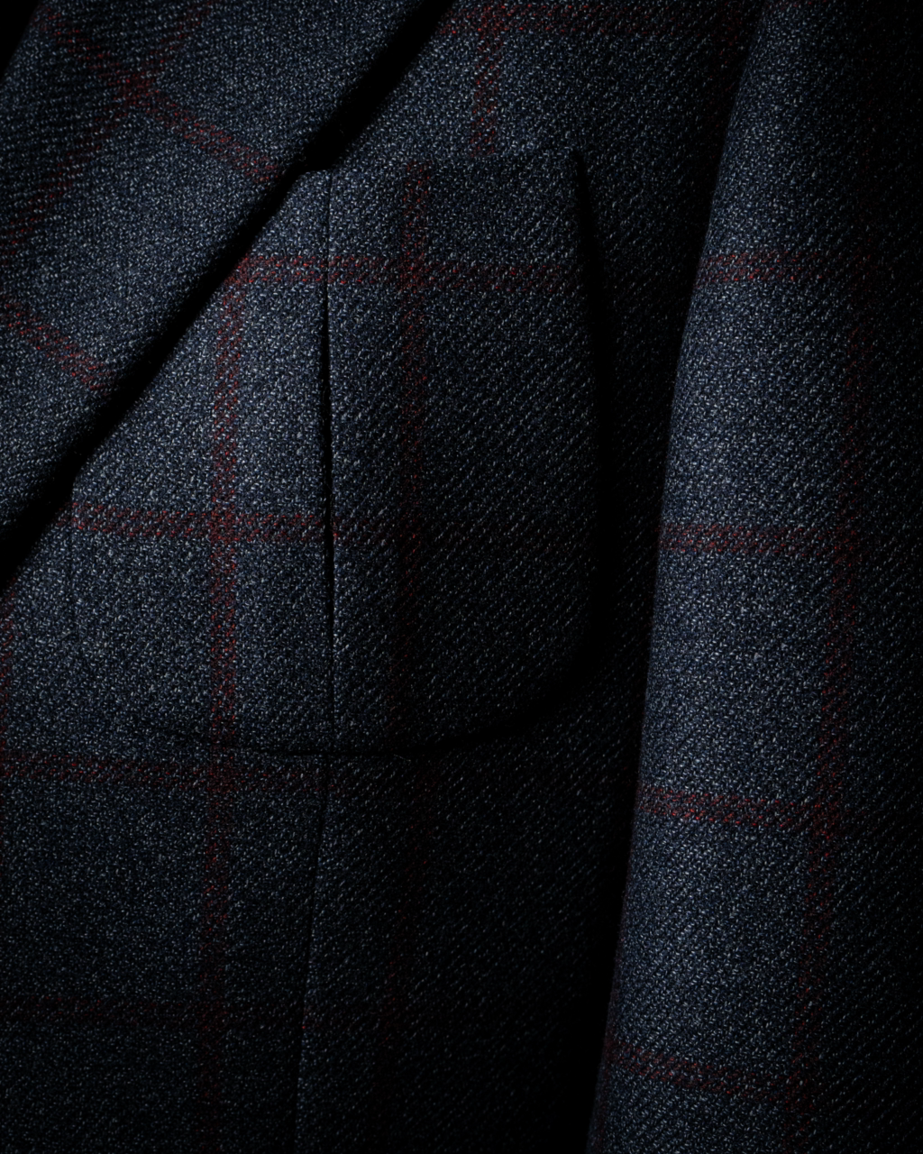 Giacca Casual Blu con Quadri Rossi