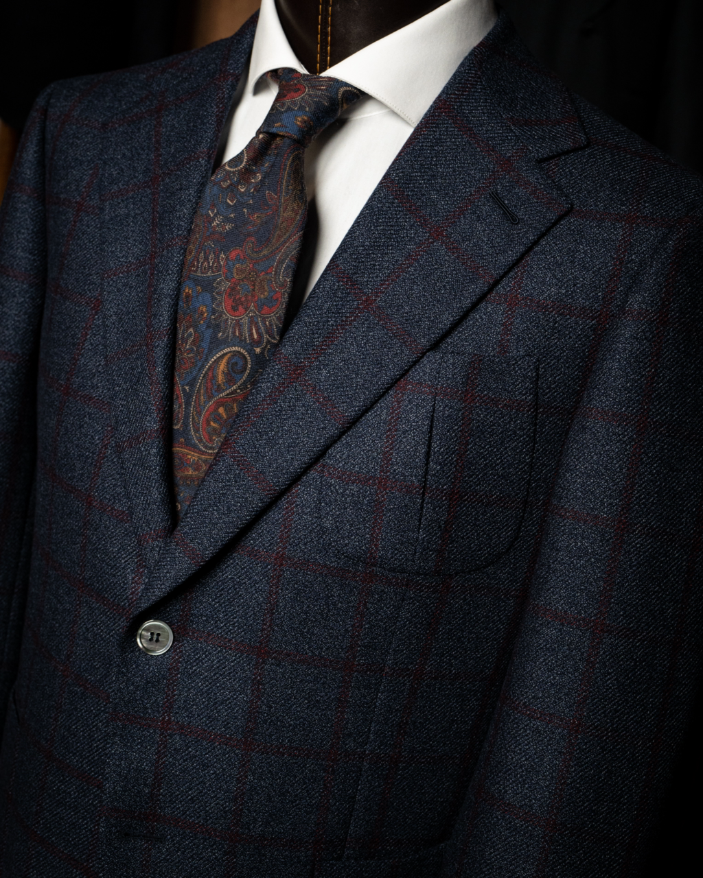 Giacca Casual Blu con Quadri Rossi