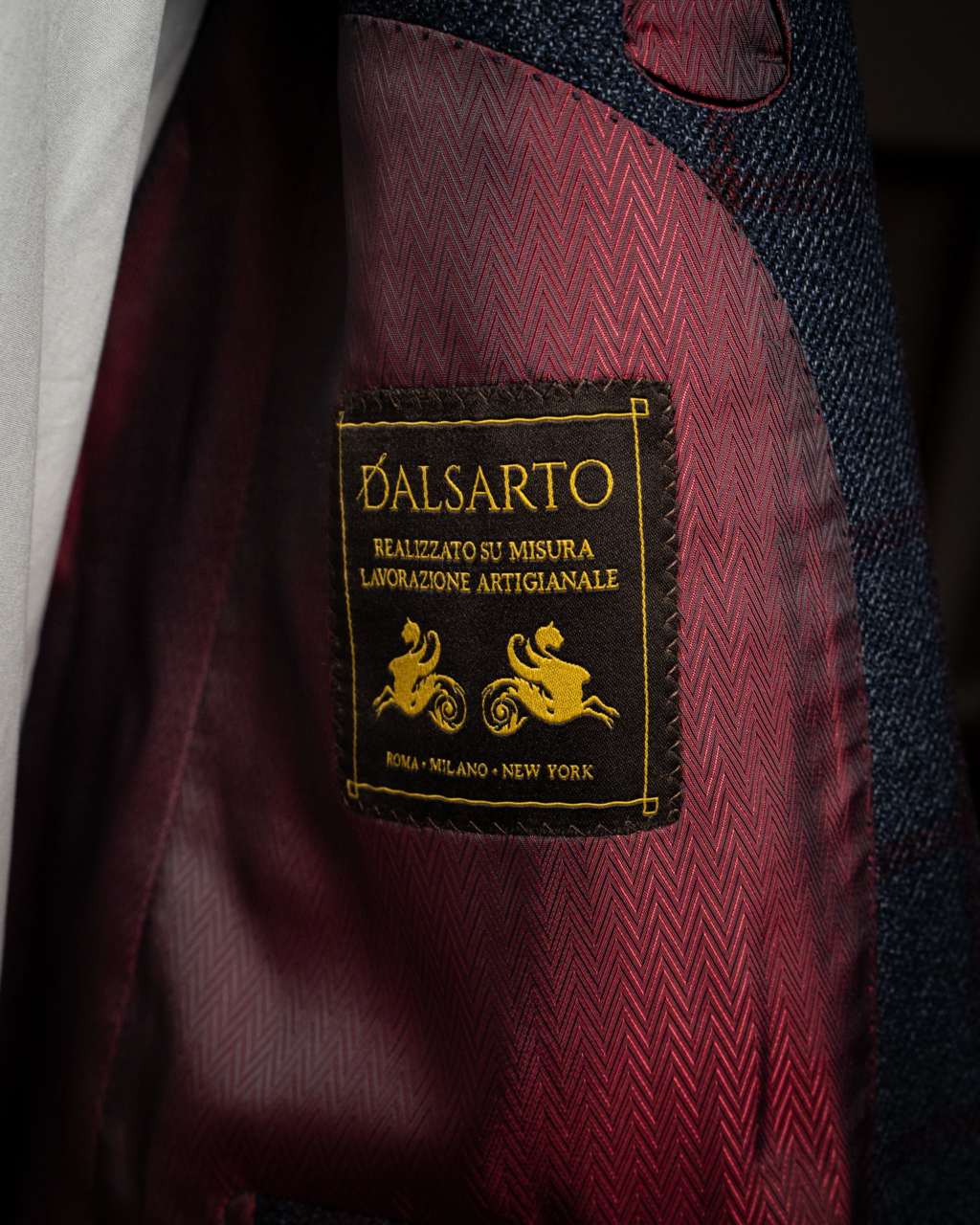 Giacca Casual Blu con Quadri Rossi