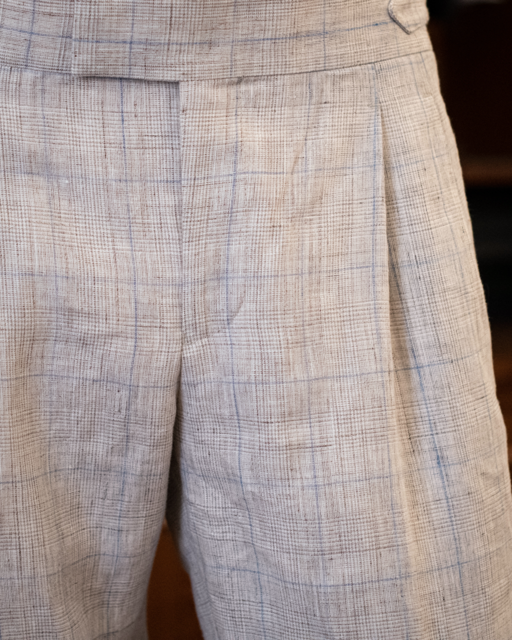 Borromini Beige Pants with Blue Checks