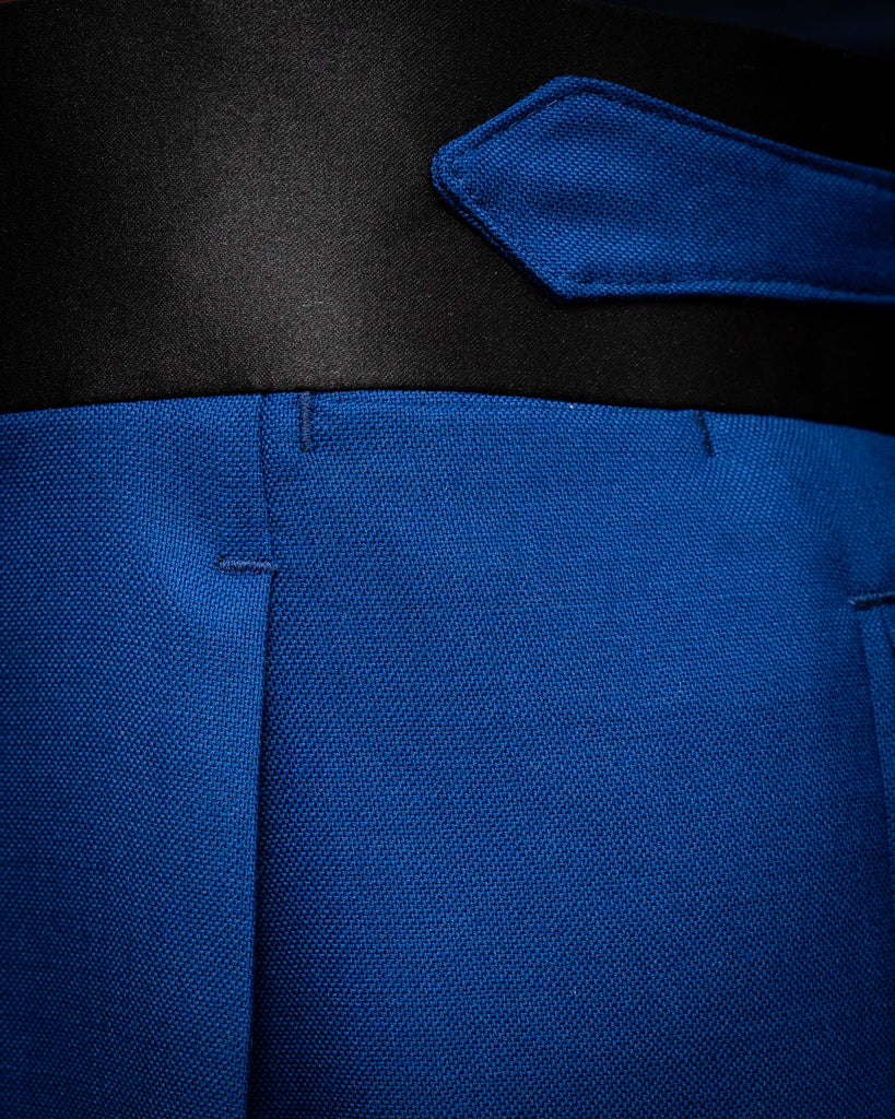 Pantalone Tiziano Blu Acceso con Cinta in Raso Nero