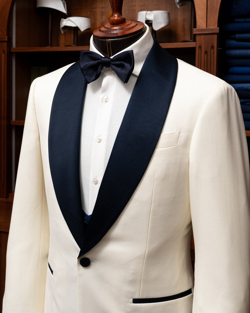 White Donatello Tuxedo with Blue Satin