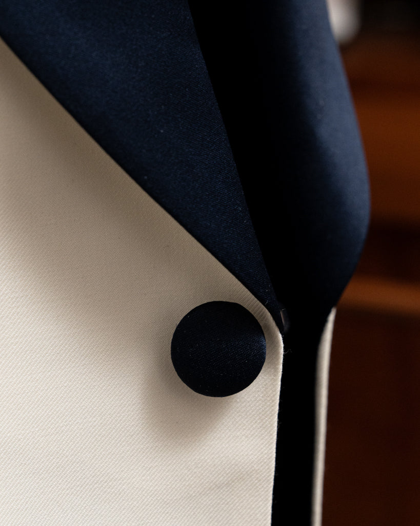 White Donatello Tuxedo with Blue Satin