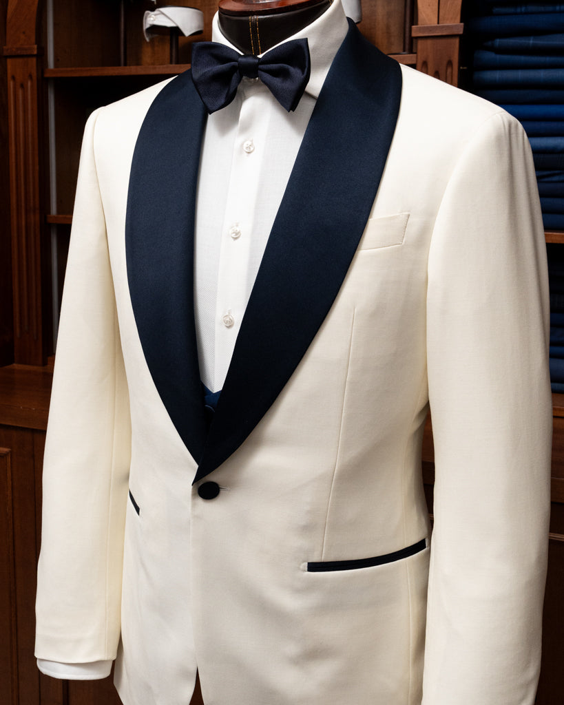 White Donatello Tuxedo with Blue Satin