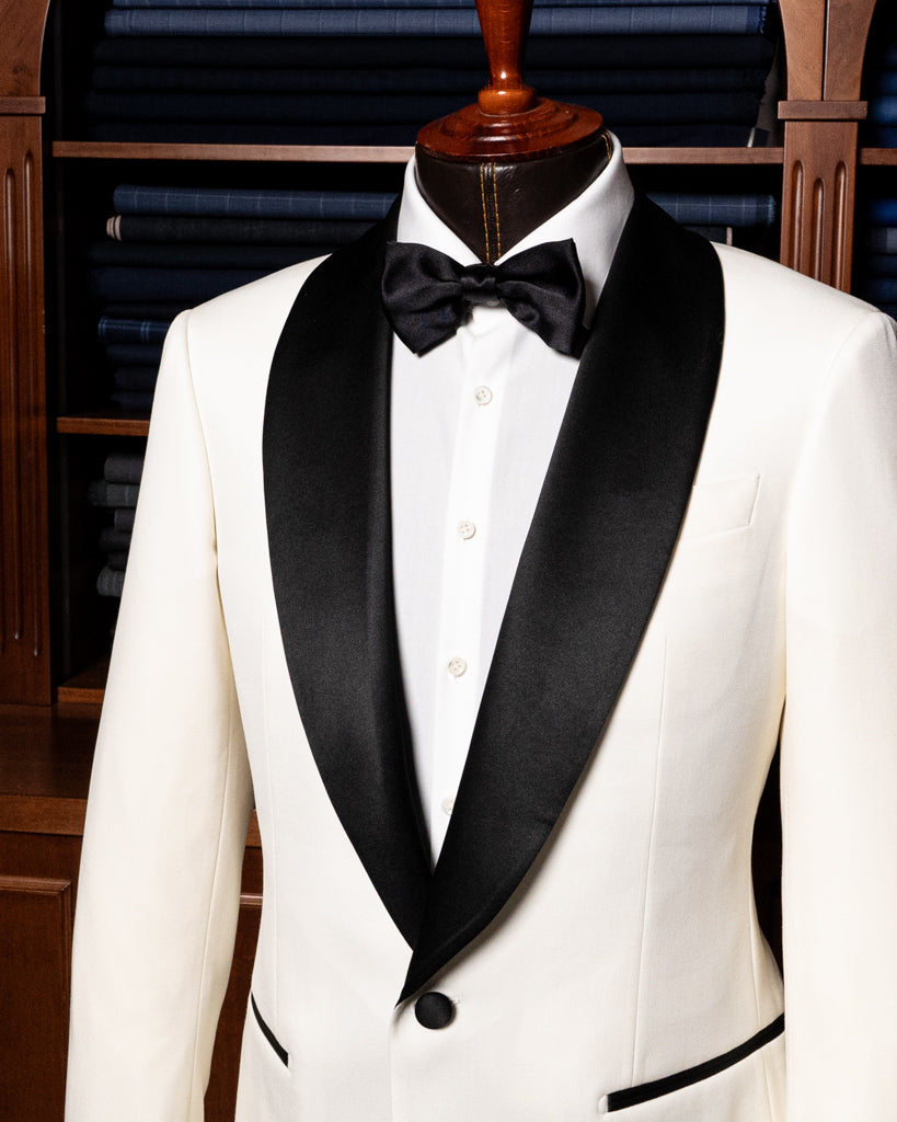 Donatello White Tuxedo with Black Satin