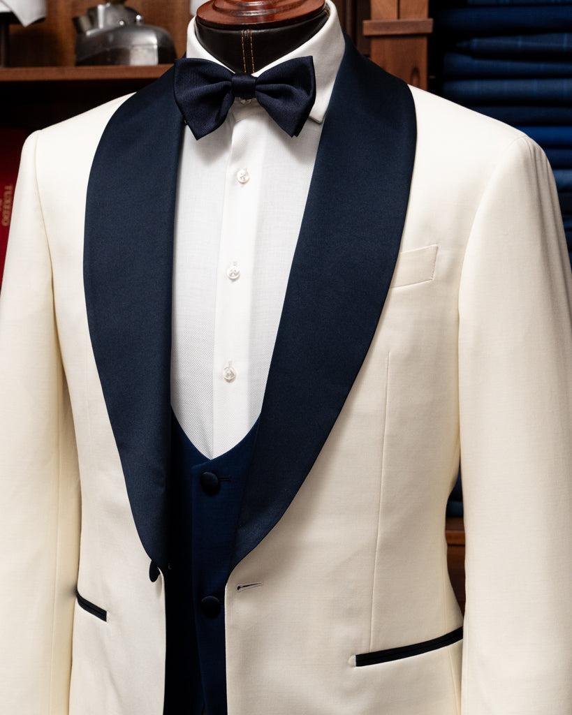 White Donatello Tuxedo with Blue Satin