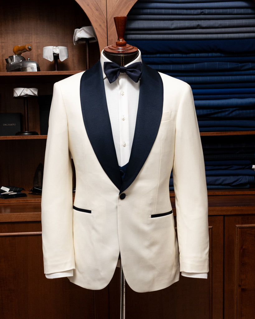 White Donatello Tuxedo with Blue Satin