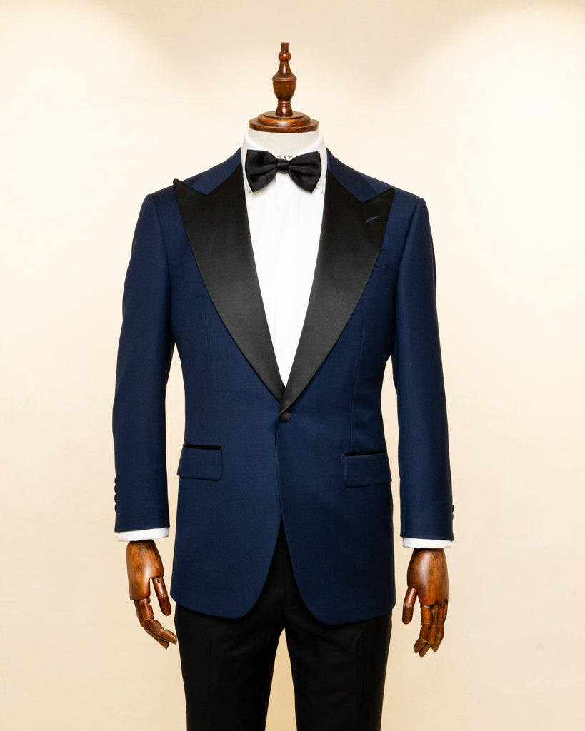 Michelangelo Midnight Blue Tuxedo with Black Satin