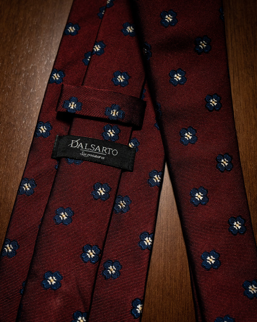 Agostino Burgundy Tie with Flower Pattern