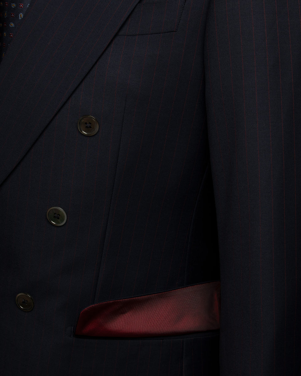 Pantalone Blu Notte con Gessato Rosso